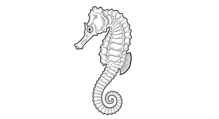 Fototapeta premium Elegant seahorse drawing with spiral tail in black and white
