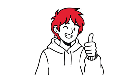 Obraz premium Smiling young person giving a thumbs up gesture with a wink conveying approval and positivity