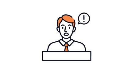 Business professional expressing surprise or shock with exclamation mark speech bubble