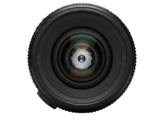 Camera lens viewed from the front isolated on transparent background