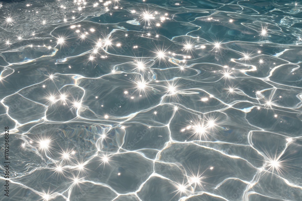 Poster crystal clear water surface with shimmering light reflections creating a tranquil and serene backdro