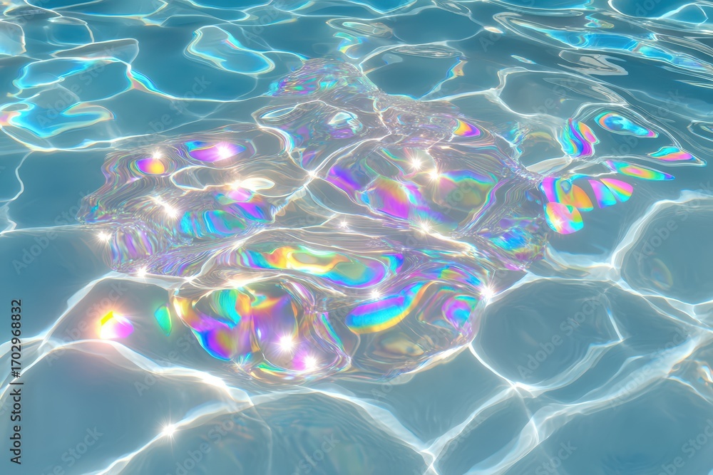 Poster captivating underwater scene highlighting shimmering light reflections and playful wave patterns cre