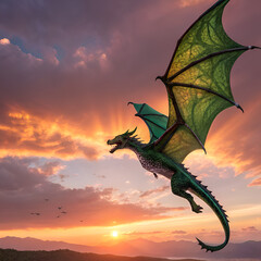 dragon on sunset sky
