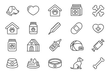 Fototapeta premium Collection of pet care and veterinary icons representing health and well being silhouette