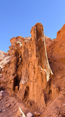 Fototapeta premium Sandstone and stone layer structures rocks formations creates the unique shape and texture in Atacama Desert close to San Pedro de Atacama in Chile. Background