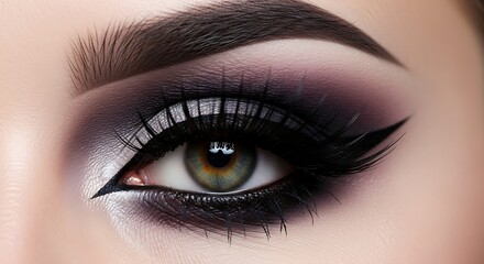 Obraz premium Close-up Eye with Dramatic Makeup Featuring Smoky Eyeshadow and Winged Eyeliner