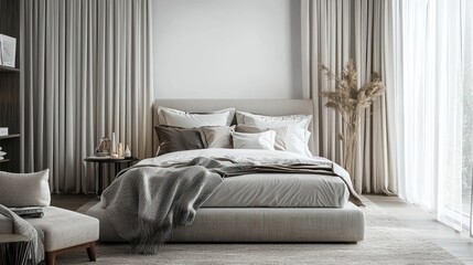 Modern neutral bedroom interior