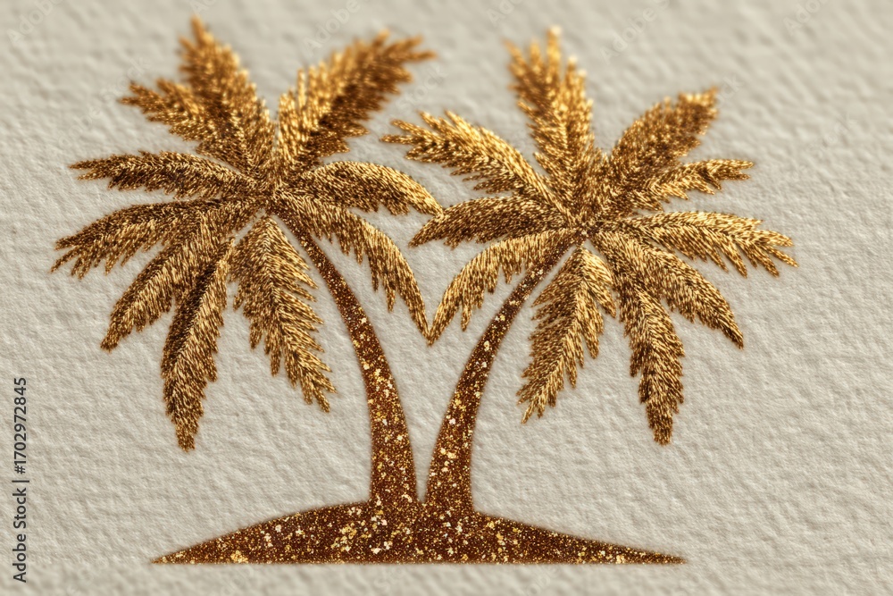 Poster golden palm trees intricately designed with shimmering textures create a striking visual contrast ag