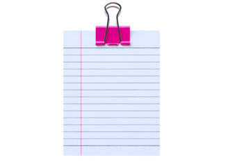 paper note held by a pink binder clip isolated on transparent background