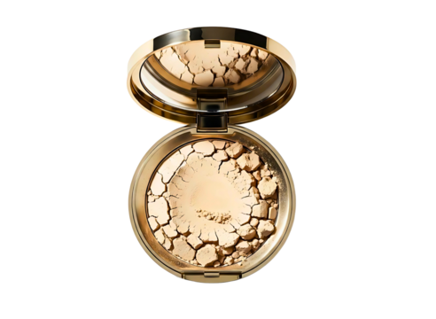 Open compact powder makeup with multiple shades isolated on transparent background