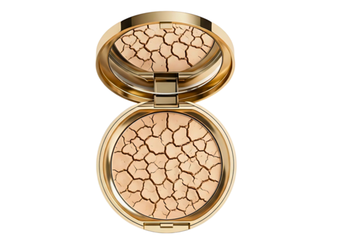 Open compact powder makeup with multiple shades isolated on transparent background