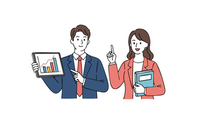 Confident business partners presenting growth data and sharing insights in a professional setting