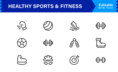 Healthy Sports And Fitness Line Icon Set – Professional, Modern, Minimal, And Pixel Perfect Outline Symbols