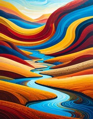 Colorful winding river valley