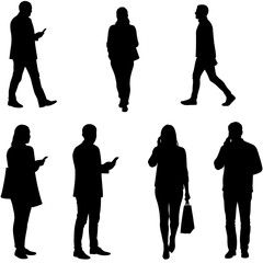 Business People Silhouette Icon Set &ndash; Walking and Talking Vector Illustrations