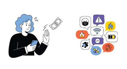 Stressed woman losing money due to online problems needs help with connectivity and safety