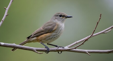 Fototapeta premium A small brown bird perched on a branch.