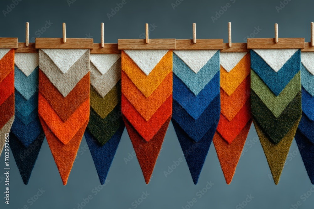 Aufkleber an intricate display of layered fabric swatches featuring a stunning array of colors from deep blue 