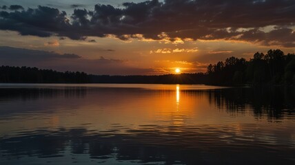 Fototapeta premium Serene sunset over a calm lake