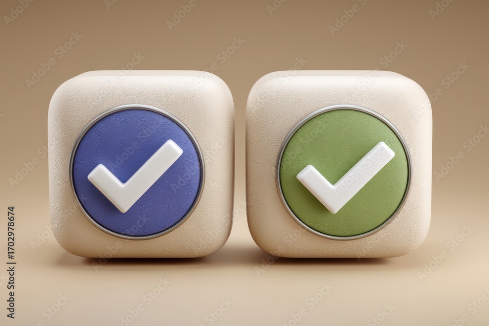 Poster dual checkmark buttons in contemporary design showcasing simplicity and functionality with distinct 