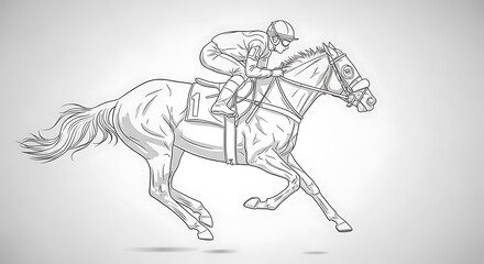 Obraz premium Dynamic Horse Race Illustration of Jockey Riding Fast Running Horse in Action