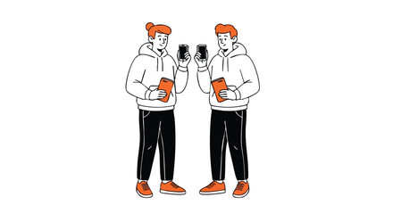 Two friends sharing smartphone content and ideas, connected by modern technology and communication