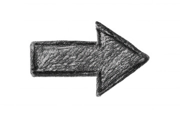 Fototapeta premium Black hand-drawn arrow pointing rightward, sketched with pencil texture against transparent backdrop