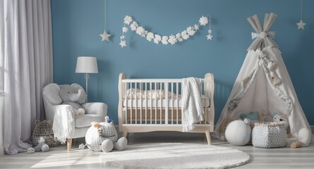 Stylish Nursery Room Interior Design with Crib and Play Tent
