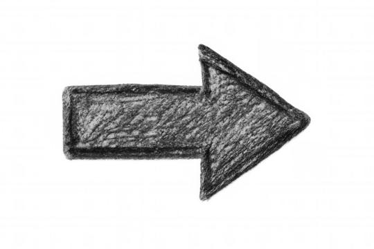 Black hand-drawn arrow pointing rightward, sketched with pencil texture against transparent backdrop