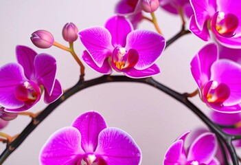 Delicate orchid blossoms, vibrant hues against soft, light background,  purple,  wallpaper