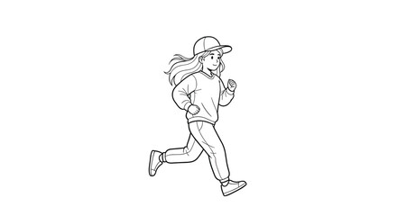 Fototapeta premium Energetic girl in casual outfit happily running outdoors, capturing active lifestyle and freedom
