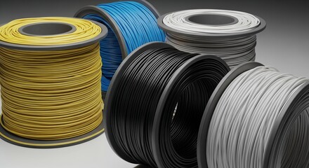 Various Colors of Wire Spools on Display, Ideal for Electrical, Industrial, and Technological Projects