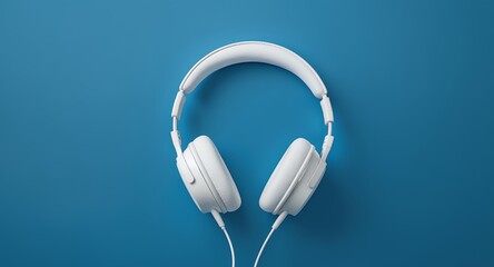 White Headphones on Blue Background Music, Audio, Technology Image