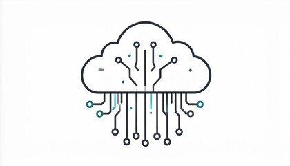 Cloud Computing Technology Icon. Digital Data Network, Storage, and Server System with Circuit Board Lines. Modern Tech Concept Vector
