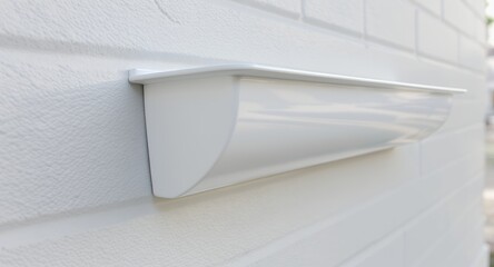 White plastic wall mounted trough, modern minimalist design, exterior home decor, clean lines, simple shape, architectural detail