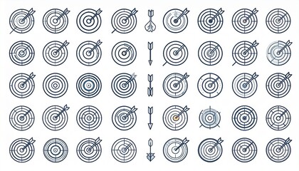 Collection of Target and Arrow Icons for Business Goals, Success, Accuracy, and Strategic Achievement Concepts