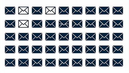 Digital email icons grid with unread messages, representing online communication, inbox management, and web technology.