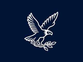 Stylized eagle illustration with olive branch emblem on dark backdrop