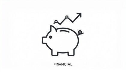 Financial growth concept with a piggy bank and upward trending graph illustration, symbolizing saving money and investment success