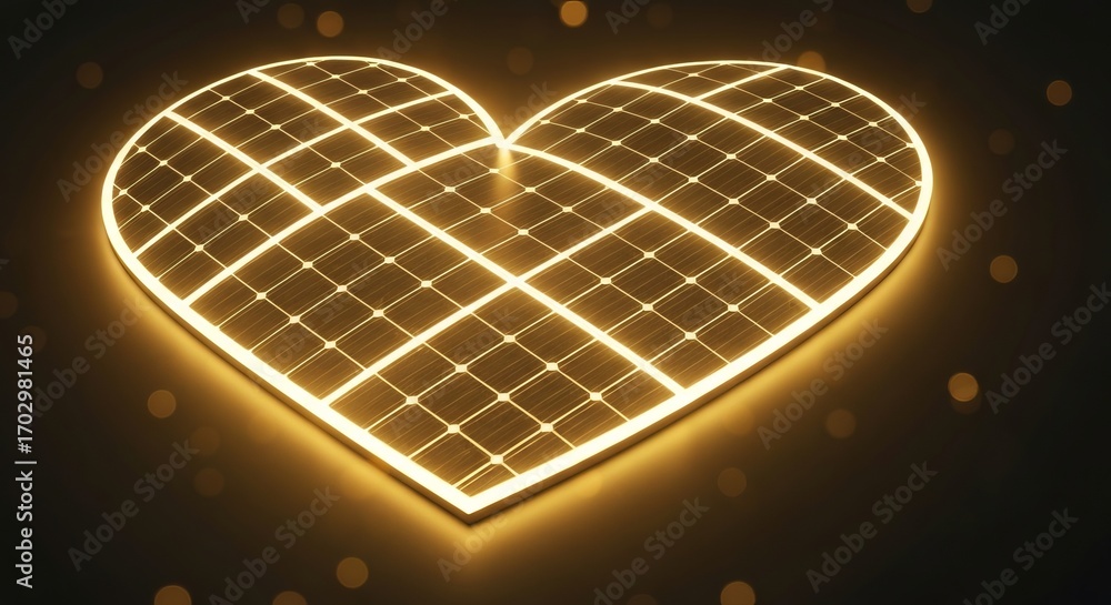 Poster glowing heart shape with grid pattern and soft light effects