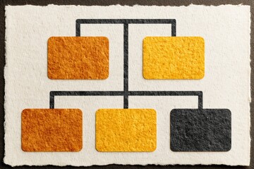 Fototapeta premium Visual representation of an interconnected flowchart design on textured paper, featuring vibrant golden and black blocks with a stark contrast inviting organizational creativity and innovative