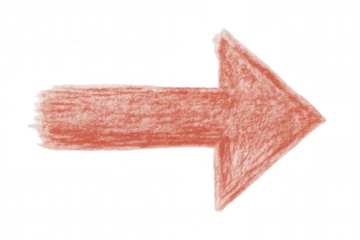 Red crayon hand-drawn arrow pointing rightward, transparent background, enhancing educational and business graphic design elements