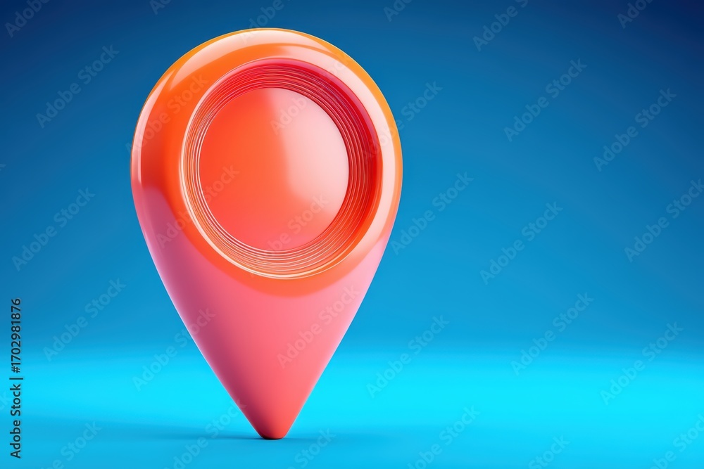 Poster striking 3d illustration of a location marker in vibrant coral and orange hues set against a deep bl