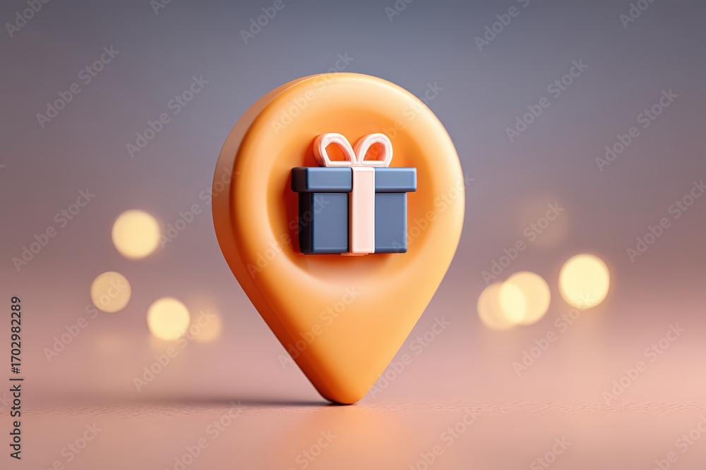 Poster engaging visual representation of a charming gift box enclosed within an orange location pin symboli