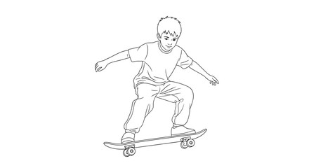 Fototapeta premium Dynamic boy confidently rides skateboard capturing youthful energy and active lifestyle moments