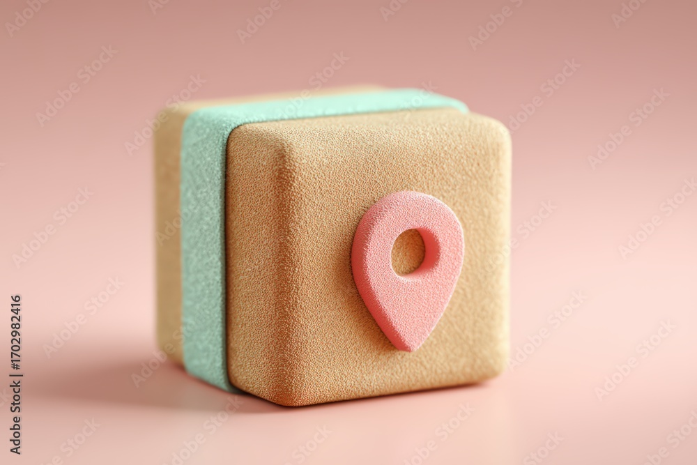 Poster textured gift box featuring a prominent location pin symbolizing precise navigation and connection i