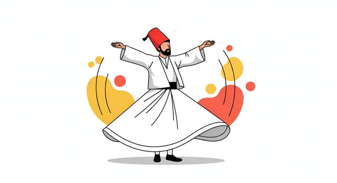whirling dervish in white robe, red hat, dancing clip art preview
