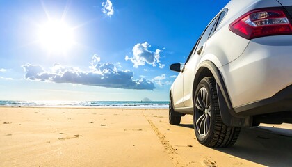 White SUV on sunny beach