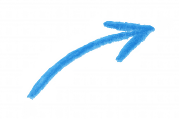 Fuzzy, textured, light blue arrow curves upwards and points to the right on a transparent background