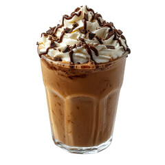 Delicious iced mocha coffee beverage with whipped cream and chocolate drizzle in a tall glass perfect for refreshment and indulgence isolated on transparent background